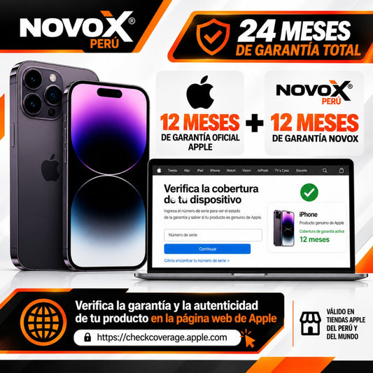 24 meses de garantía: 12 meses Apple y 12 meses NOVOX Perú