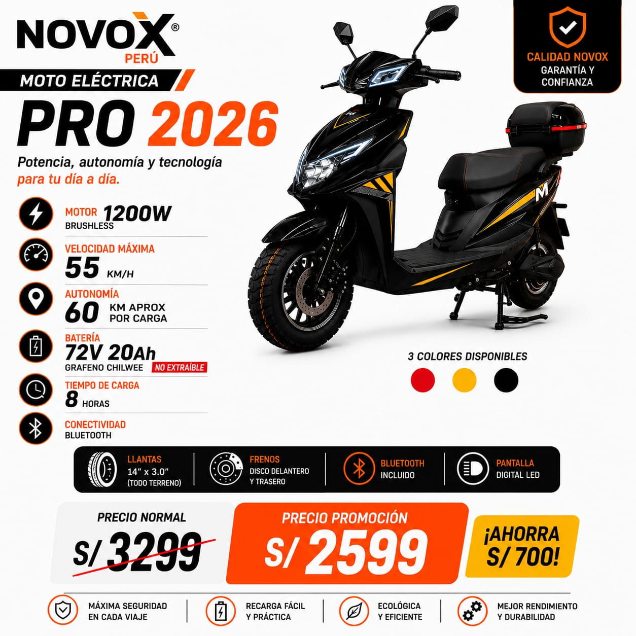 Moto Eléctrica PRO 2026 1200w Batería Chilwee